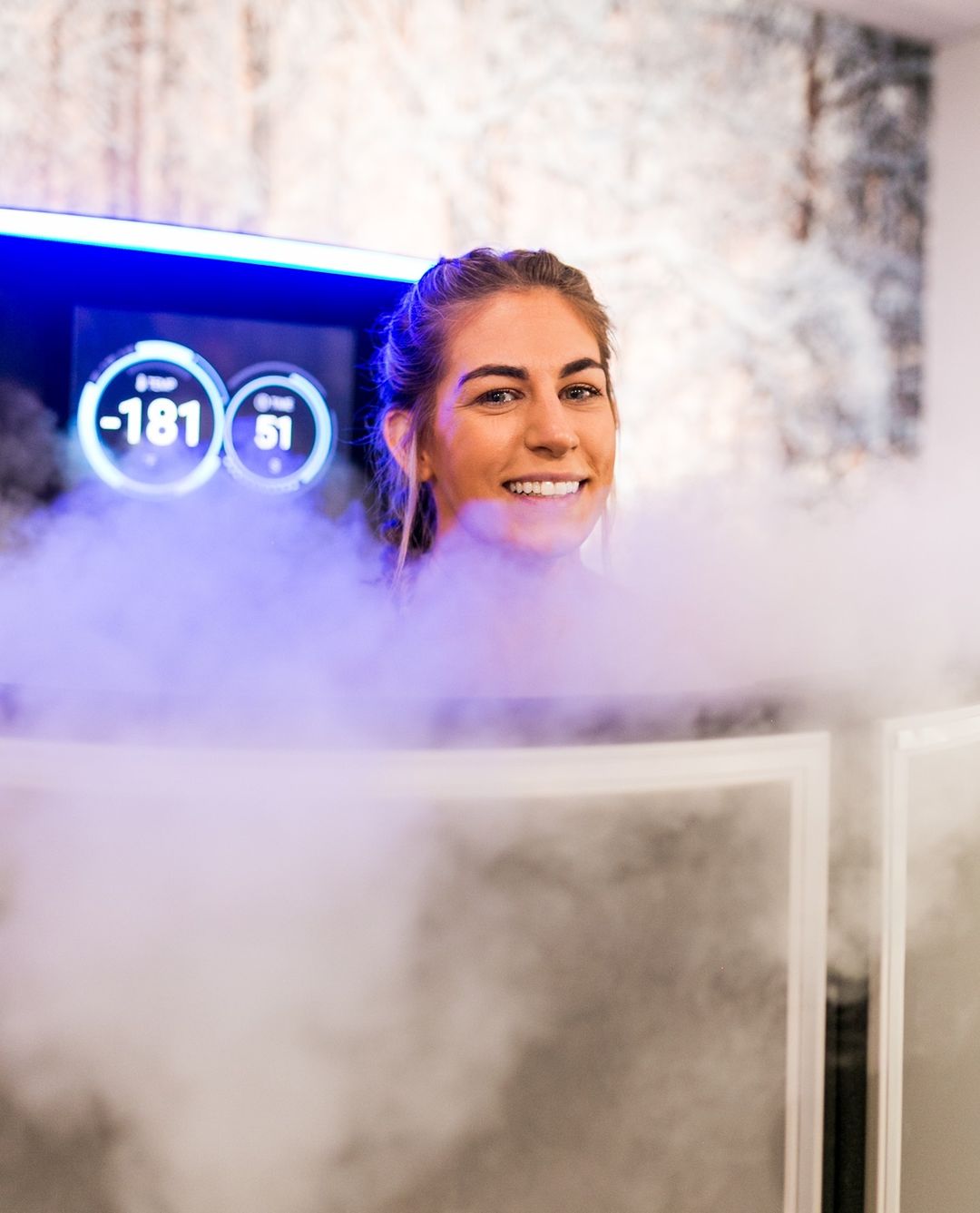 Woman experiencing Cryo Refresh Wholebody Cryotherapy treatment